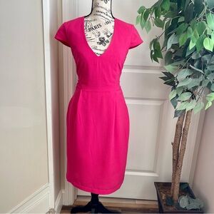H&M Tailored V-Neck Cap Sleeve Midi Sheath Dress Pink Sz 10